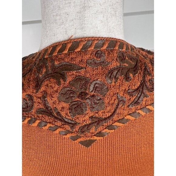 Michael Simon Women's Pumpkin Spice Knit Cardigan Leather Appliqués Size Small - Picture 7 of 8